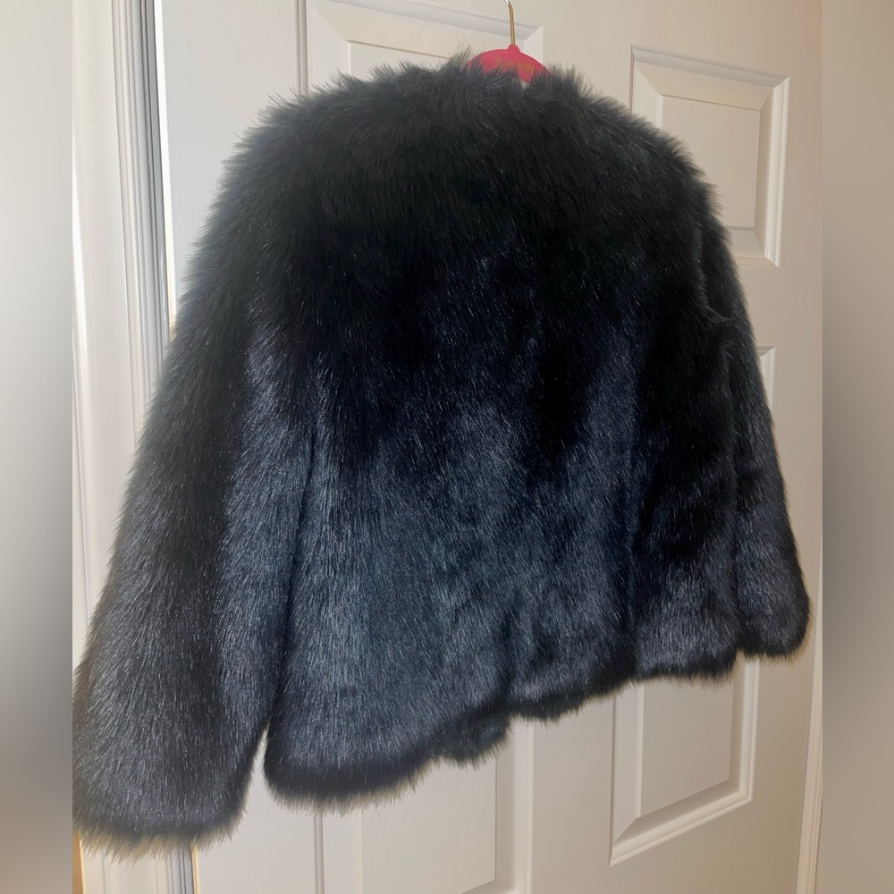 Zara Faux Fur Coat - size small - deep navy blue